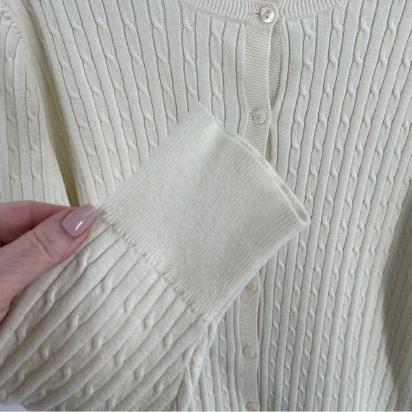 Lane Bryant Cable Knit Ivory Cotton Button Up Long Sleeve Cardigan Sweater Layer - Picture 2 of 10